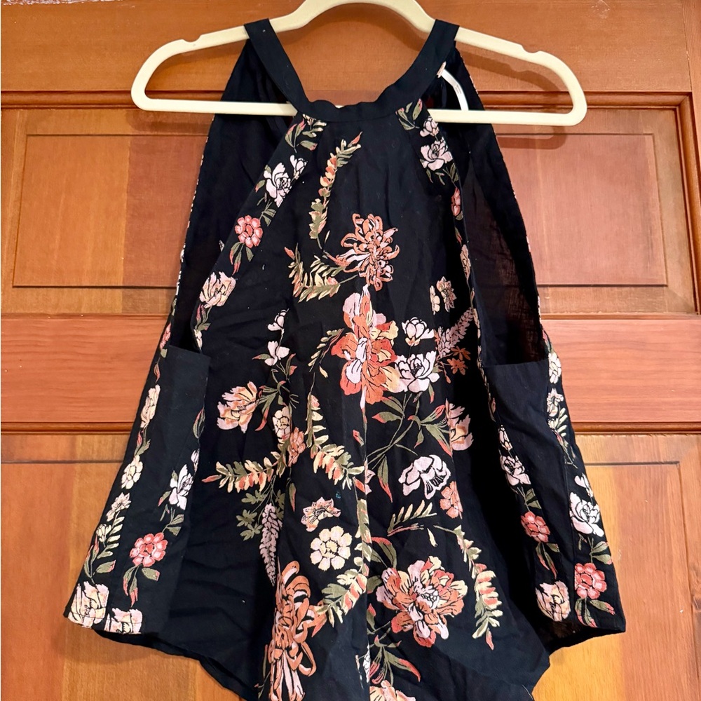 NWT Free People Black Floral Halter Top